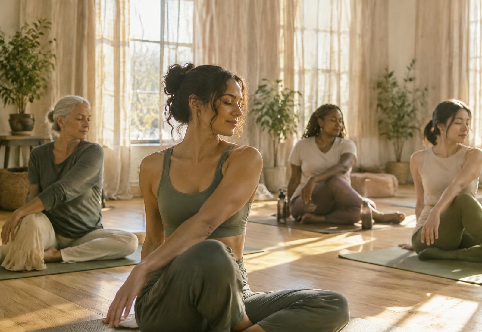 Women of different ages moving gently together in a sunlit room